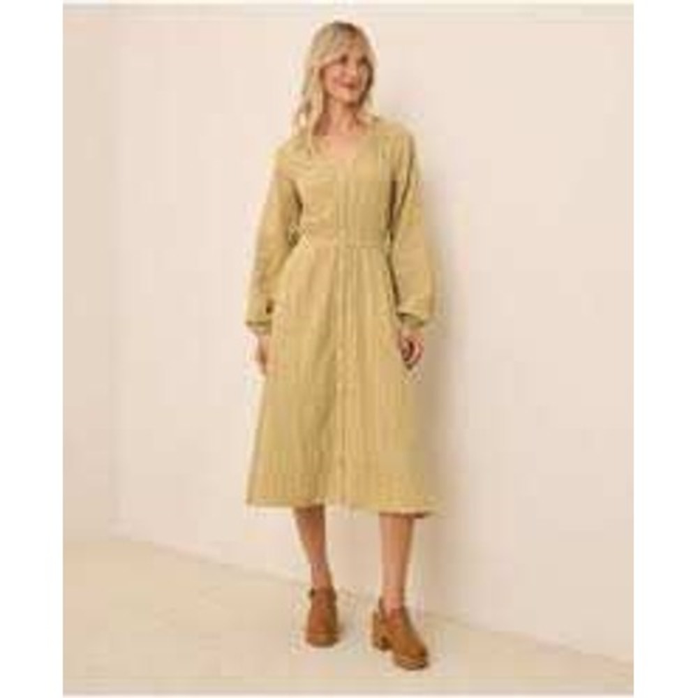 Pact Coastal Double Gauze Dress Womens XS Yellow Gingham Poet Sleeve Cottagecore